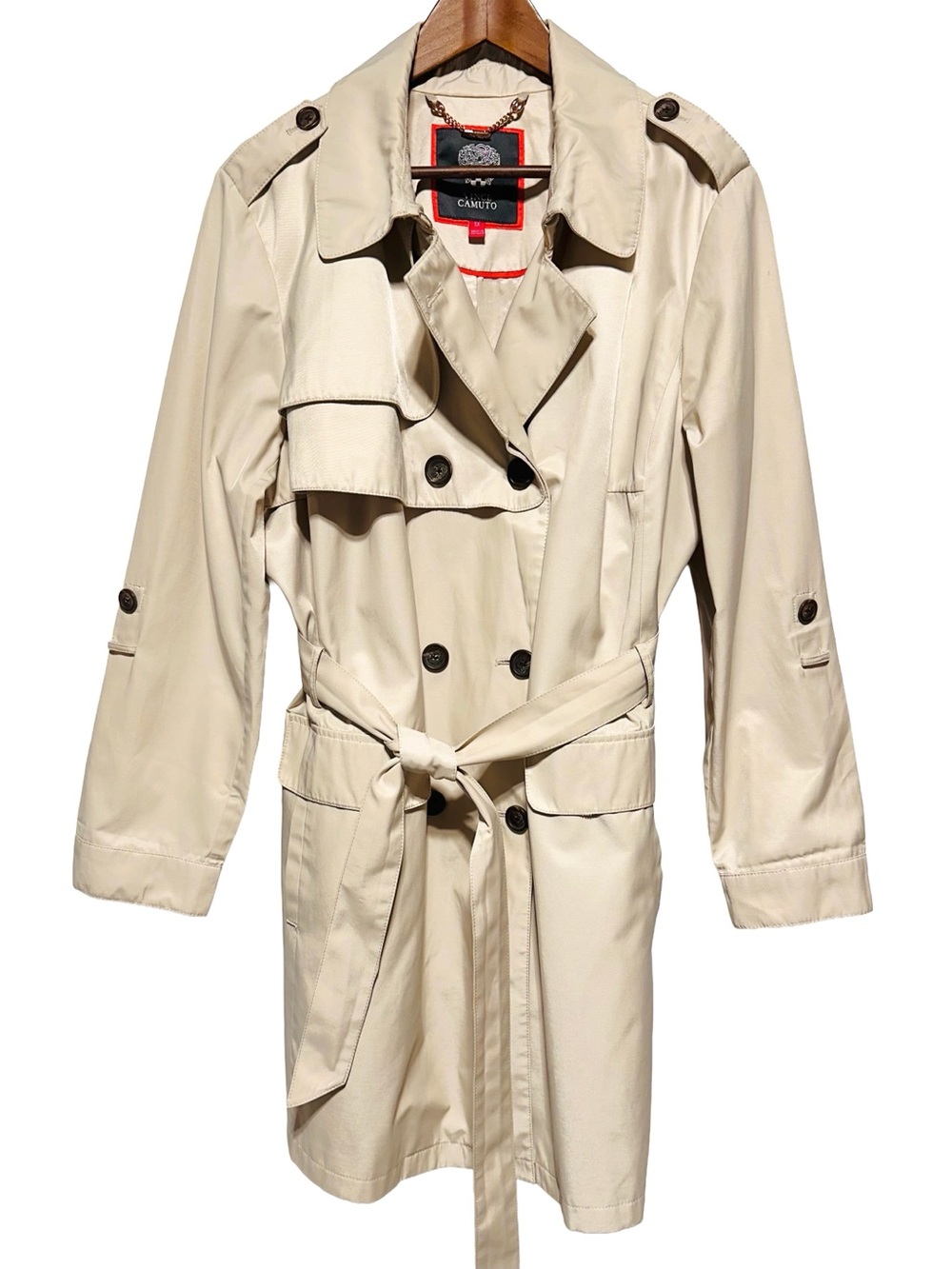 Vince Camuto Belted Double Breasted Trench Coat Beige 1X Plus